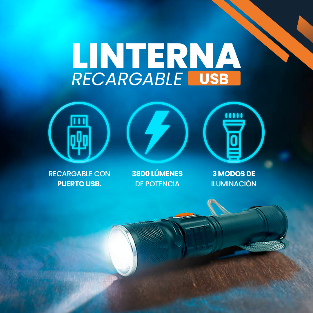 Mini Linterna Tactica Recargable USB