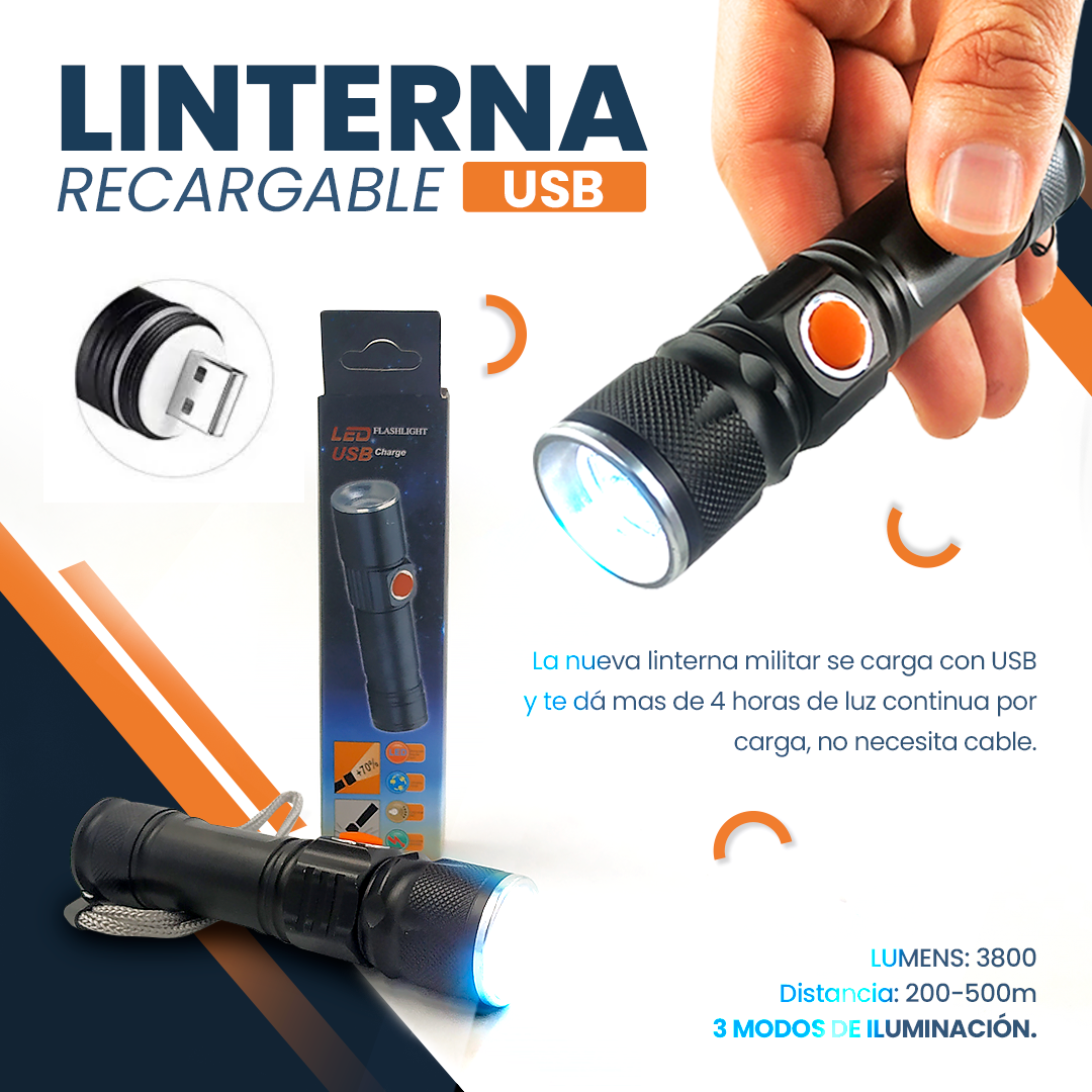 Mini Linterna Tactica Recargable USB